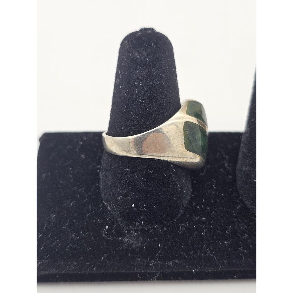 Vtg Sterling Silver Mexico 925 Green Jade Inlay Ring Size 7.75 Signed - Picture 2 of 8